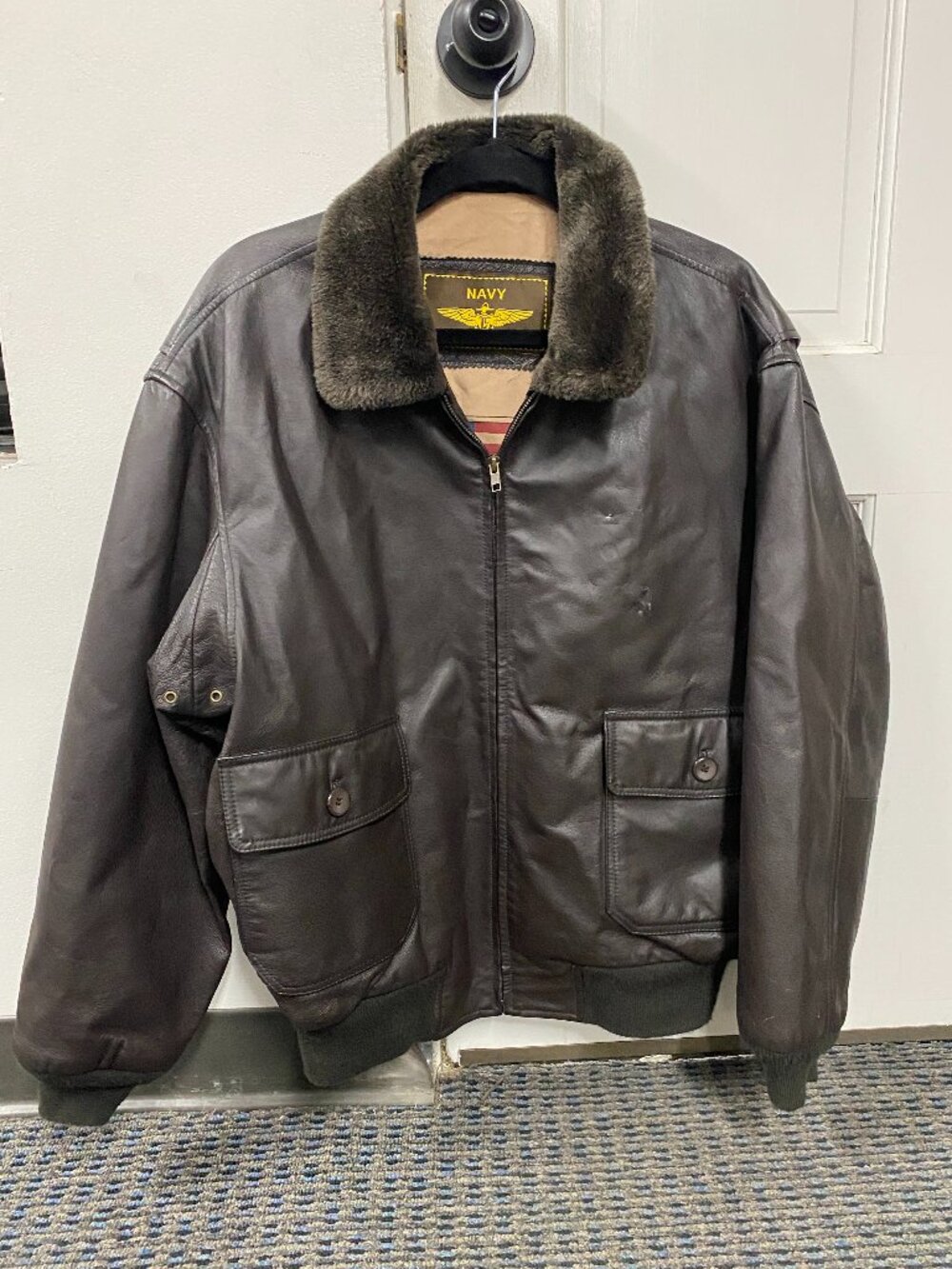 Landing Leather Men's Flight Bomber Navy Jacket Size Unknown